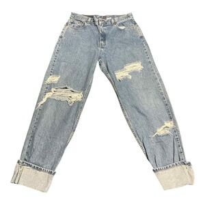 Levis 560 Jeans‎ Mens 14 Blue Loose Fit Straight Leg Distressed Ripped Cuffed